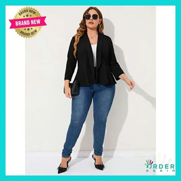 Plus Size Casual Blazer Open Front Long Sleeve Work Office Cardigan Jacket